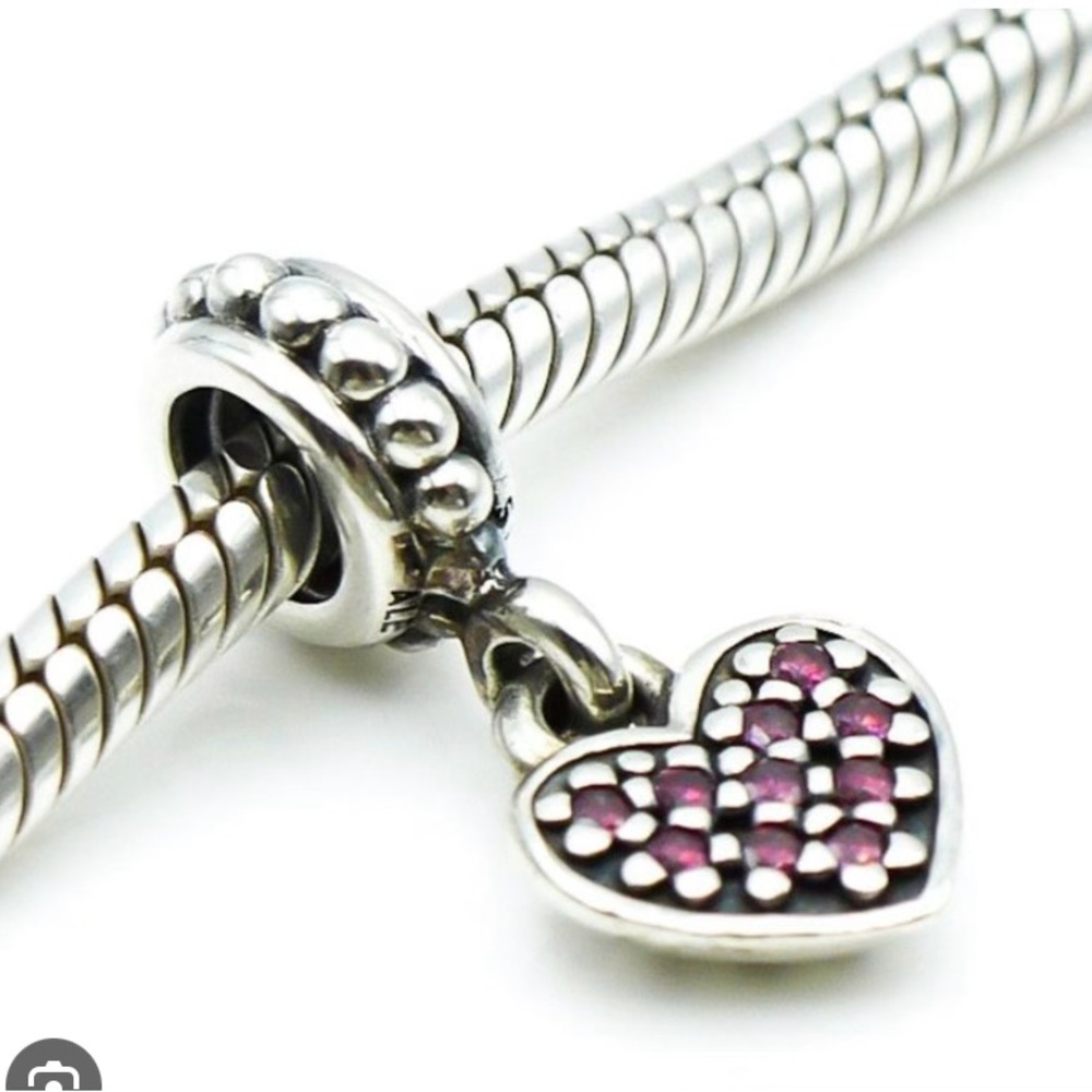 Pandora bracelet charm red pave dangle heart.  Comes with Pandora box.